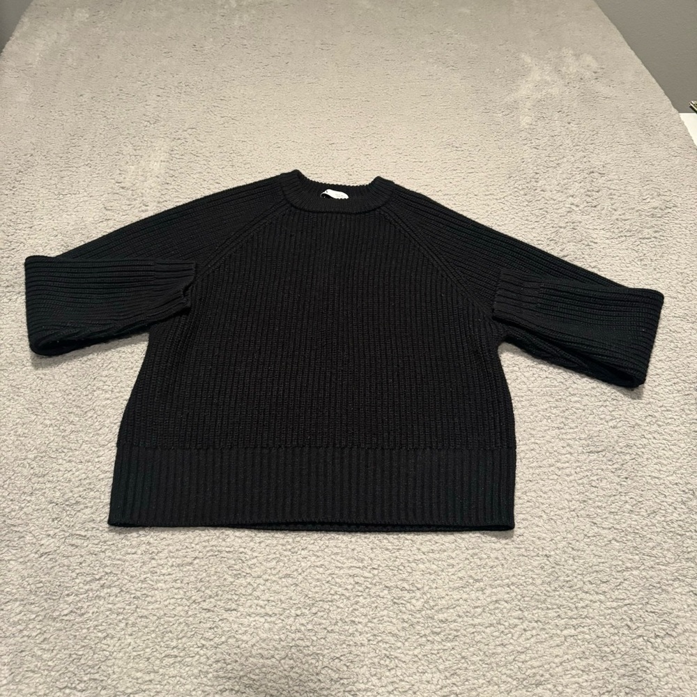 Zara Knit Ribbed Cropped Sweater Black Size Small Crew Neck